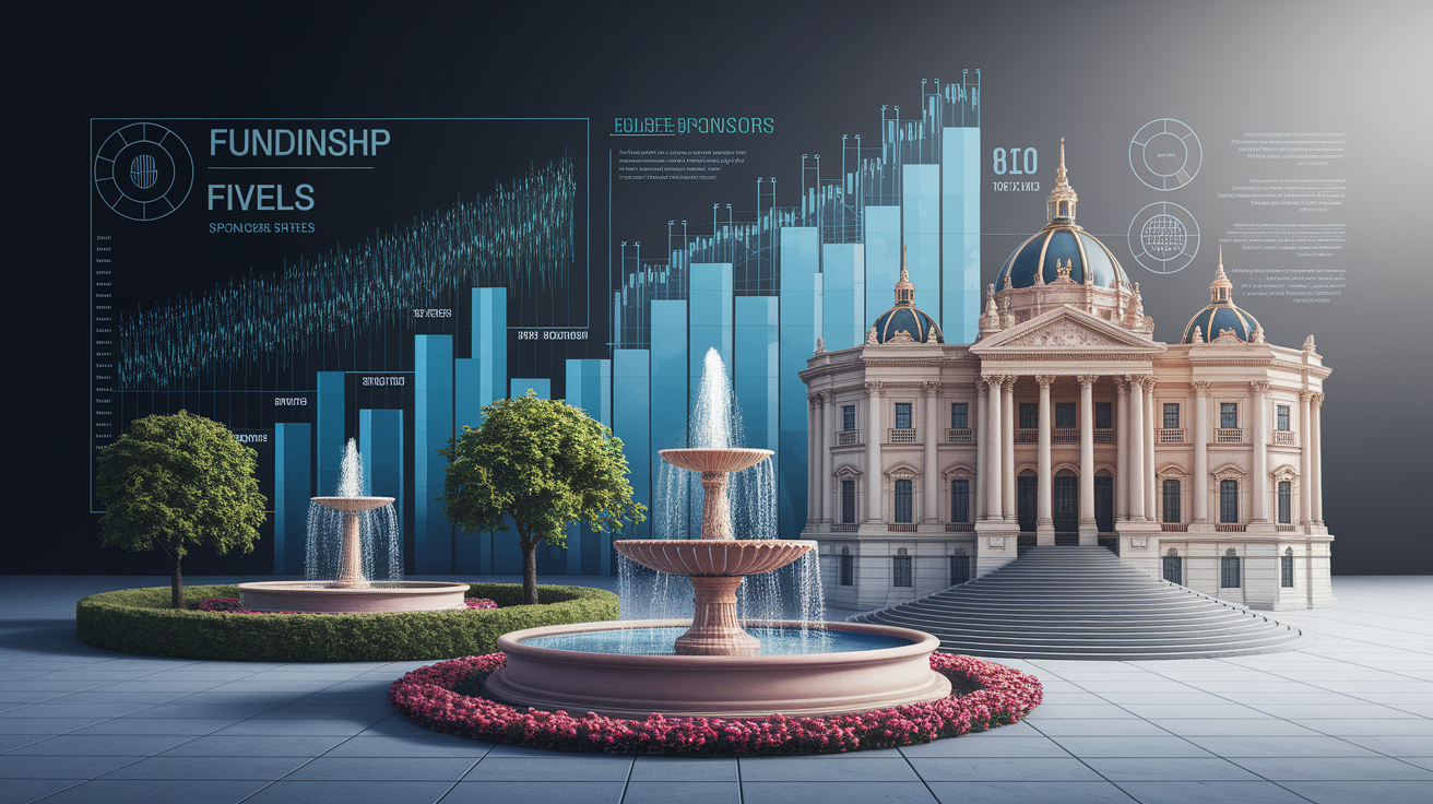 A conceptual illustration representing Funding and Sponsorship Levels. Visualize the main ideas: . Creative but clear representation of the concept. Style: photorealistic. high quality, detailed, professional, clean composition, good lighting, sharp focus, well-composed. high quality, professional, detailed, well-composed