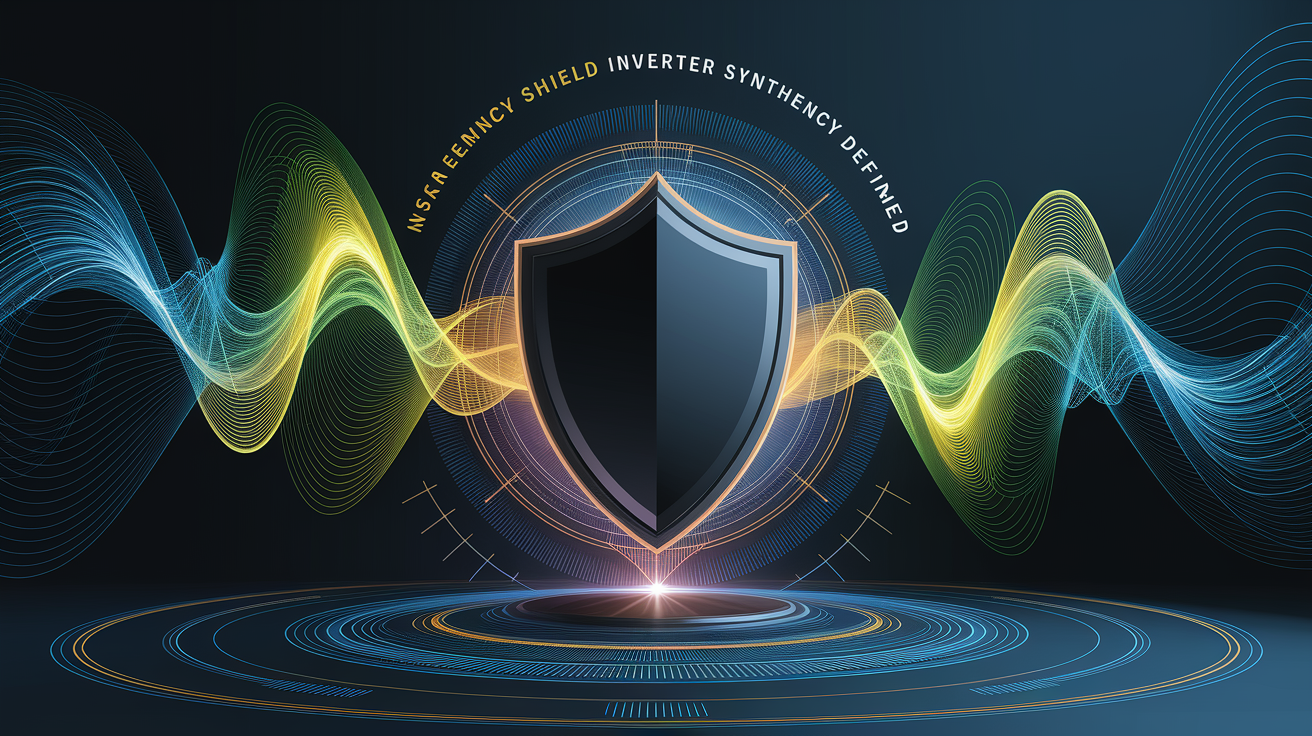 A conceptual illustration representing Instant Frequency Shield: Inverter Synthetic Inertia Defined. Visualize the main ideas: . Creative but clear representation of the concept. Style: Visual Theme: Clean, modern aesthetic with high contrast and vibrant energy. Emphasize the intersect. high quality, detailed, professional, clean composition, good lighting, sharp focus, well-composed. high quality, professional, detailed, well-composed