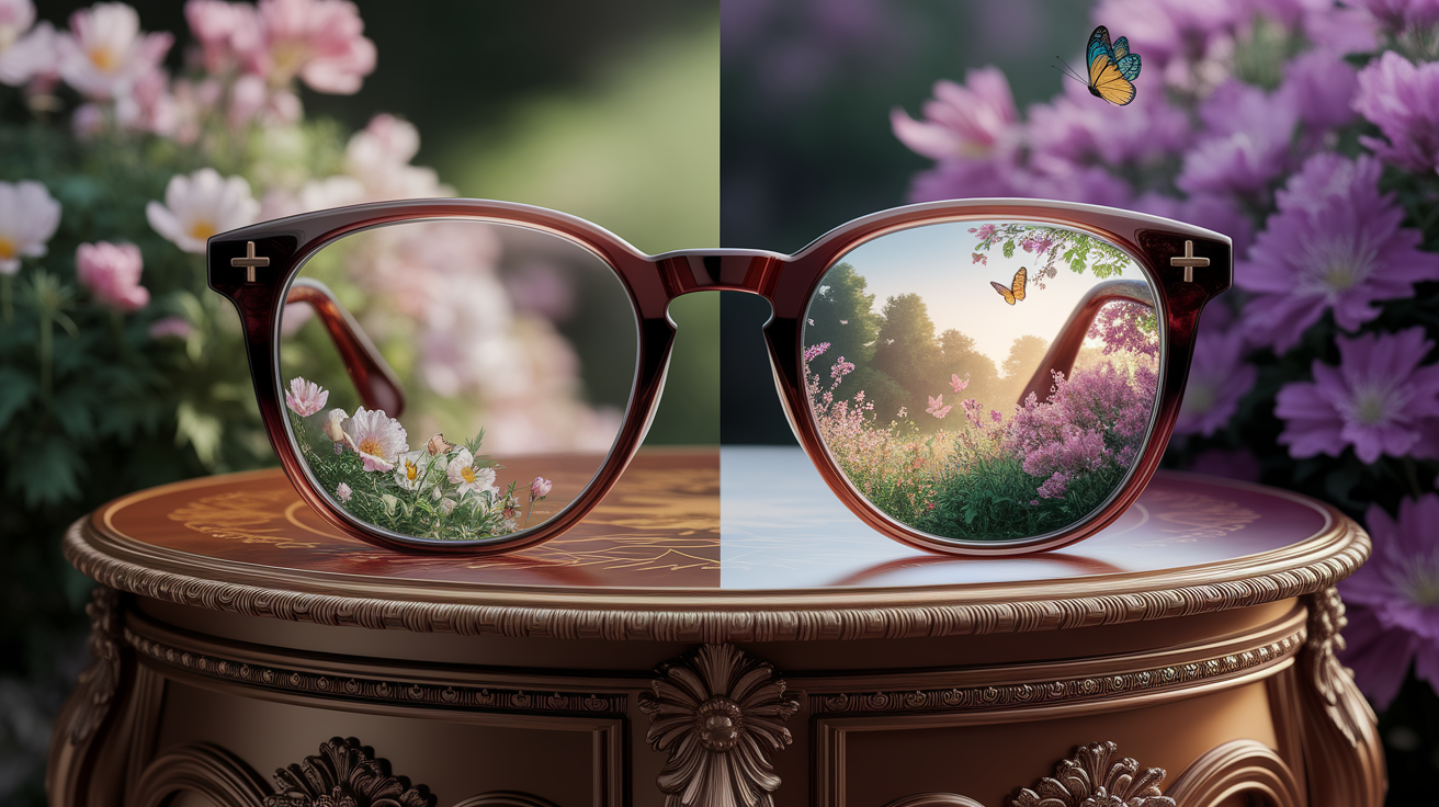 A conceptual illustration representing The Clear Truth: How Glasses Sharpen Your World. Visualize the main ideas: . Creative but clear representation of the concept. Style: photorealistic. high quality, detailed, professional, clean composition, good lighting, sharp focus, well-composed. high quality, professional, detailed, well-composed