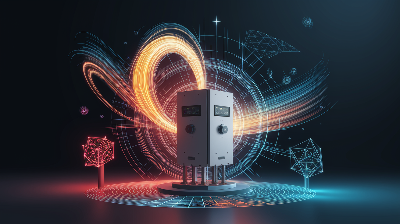 A conceptual illustration representing Inverter-Based Provision Mechanisms. Visualize the main ideas: . Creative but clear representation of the concept. Style: Visual Theme: Clean, modern aesthetic with high contrast and vibrant energy. Emphasize the intersect. high quality, detailed, professional, clean composition, good lighting, sharp focus, well-composed. high quality, professional, detailed, well-composed