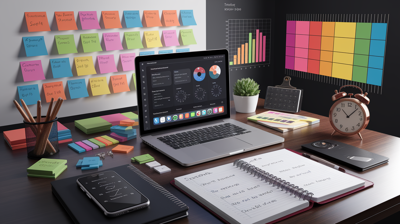 A conceptual illustration representing Tools and Techniques for Tracking Progress. Visualize the main ideas: . Creative but clear representation of the concept. Style: photorealistic. high quality, detailed, professional, clean composition, good lighting, sharp focus, well-composed. high quality, professional, detailed, well-composed