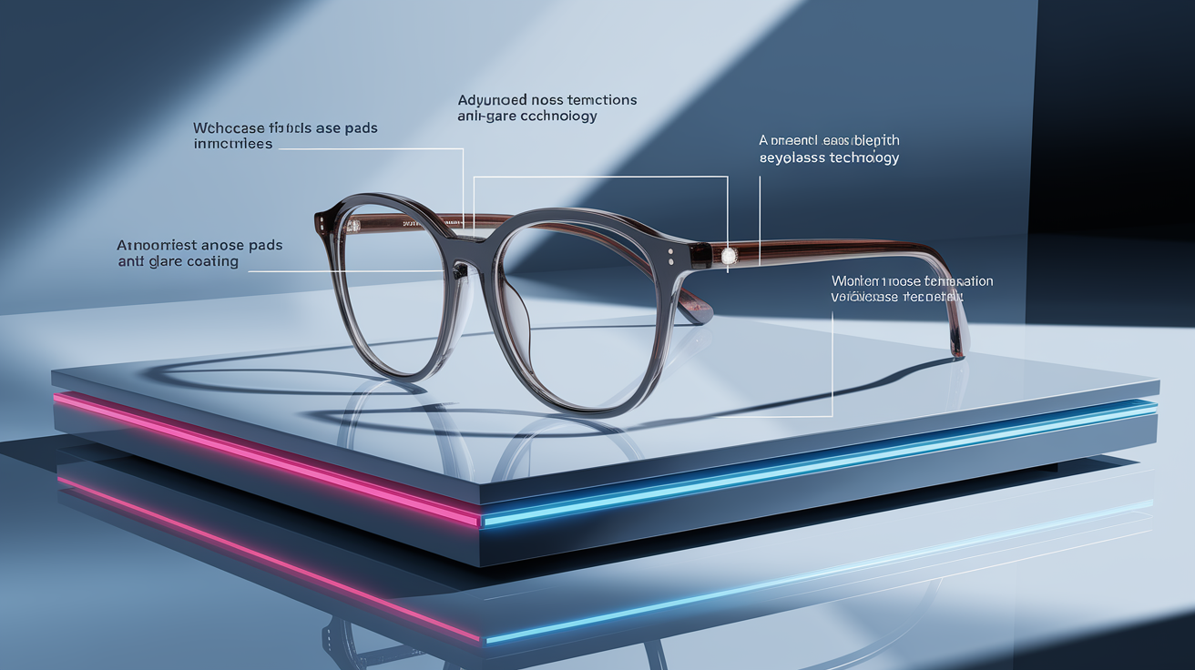 A professional product showcase or technology demonstration for Beyond Basic Clarity: Innovations in Eyeglass Technology. Highlight . Clean, modern presentation with focus on functionality and design. Style: photorealistic. high quality, detailed, professional, clean composition, good lighting, sharp focus, well-composed. high quality, professional, detailed, well-composed