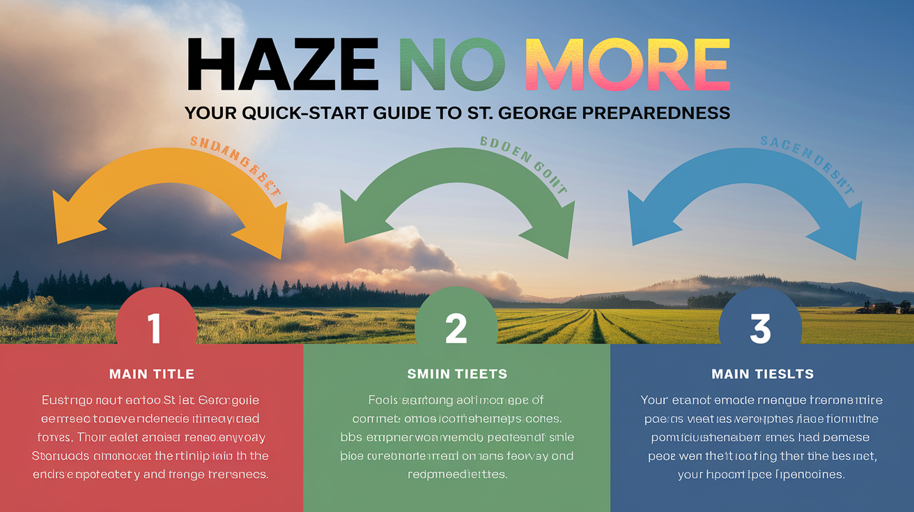 A clear, step-by-step visual illustration showing Haze No More: Your Quick-Start Guide to St. George Smoke Preparedness. Focus on . Include visual elements like arrows, numbered steps, or sequential flow. Professional and instructional style. Style: photorealistic. high quality, detailed, professional, clean composition, good lighting, sharp focus, well-composed. high quality, professional, detailed, well-composed