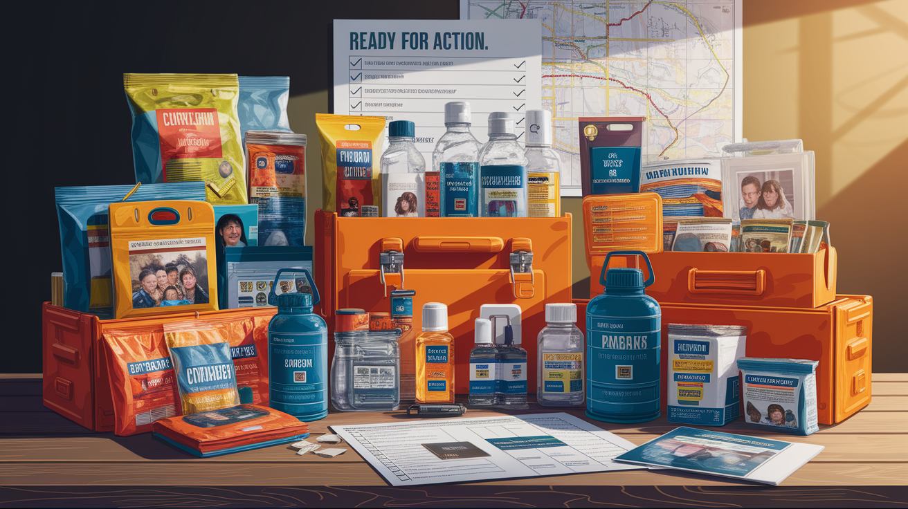 A conceptual illustration representing Ready for Action: Assembling Your Smoke-Preparedness Kit and Plan. Visualize the main ideas: . Creative but clear representation of the concept. Style: photorealistic. high quality, detailed, professional, clean composition, good lighting, sharp focus, well-composed. high quality, professional, detailed, well-composed