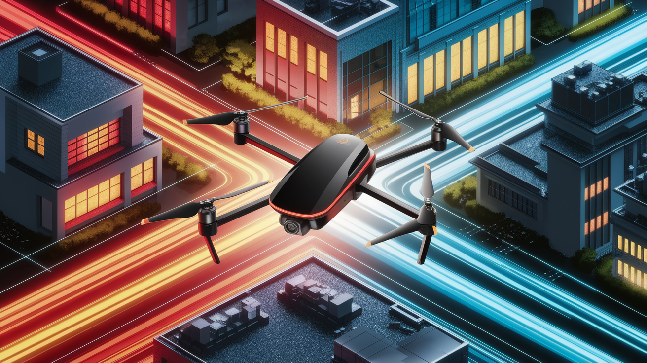 A conceptual illustration representing How Drone Thermal Inspections Work. Visualize the main ideas: . Creative but clear representation of the concept. Style: Visual Theme: Clean, modern aesthetic with high contrast and vibrant energy. Emphasize the intersect. high quality, detailed, professional, clean composition, good lighting, sharp focus, well-composed. high quality, professional, detailed, well-composed