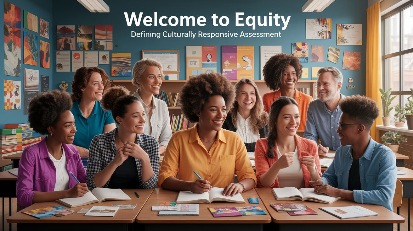 A conceptual illustration representing Welcome to Equity: Defining Culturally Responsive Assessment. Visualize the main ideas: . Creative but clear representation of the concept. Style: photorealistic. high quality, detailed, professional, clean composition, good lighting, sharp focus, well-composed. high quality, professional, detailed, well-composed