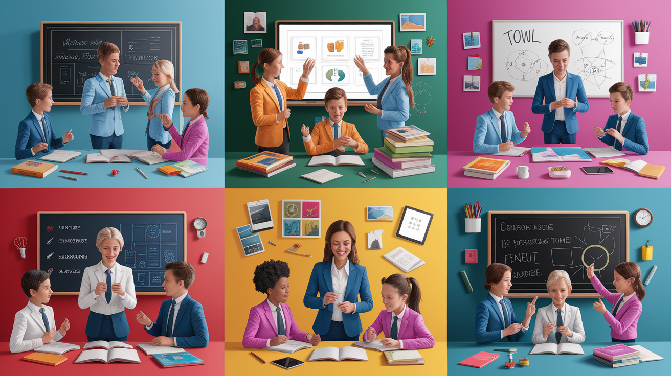 A conceptual illustration representing Core Teaching Strategies. Visualize the main ideas: . Creative but clear representation of the concept. Style: photorealistic. high quality, detailed, professional, clean composition, good lighting, sharp focus, well-composed. high quality, professional, detailed, well-composed