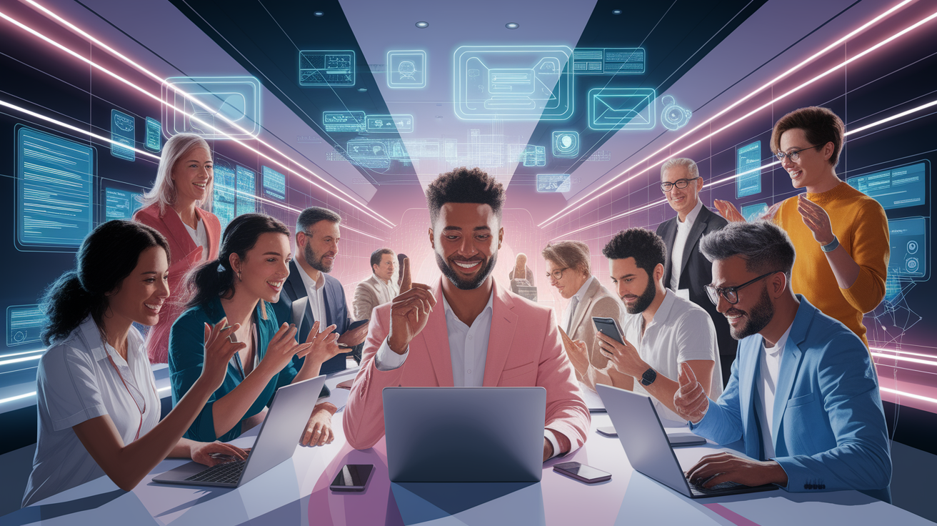 A conceptual illustration representing Hello From the Future: Why Asynchronous Communication Matters. Visualize the main ideas: . Creative but clear representation of the concept. Style: photorealistic. high quality, detailed, professional, clean composition, good lighting, sharp focus, well-composed. high quality, professional, detailed, well-composed