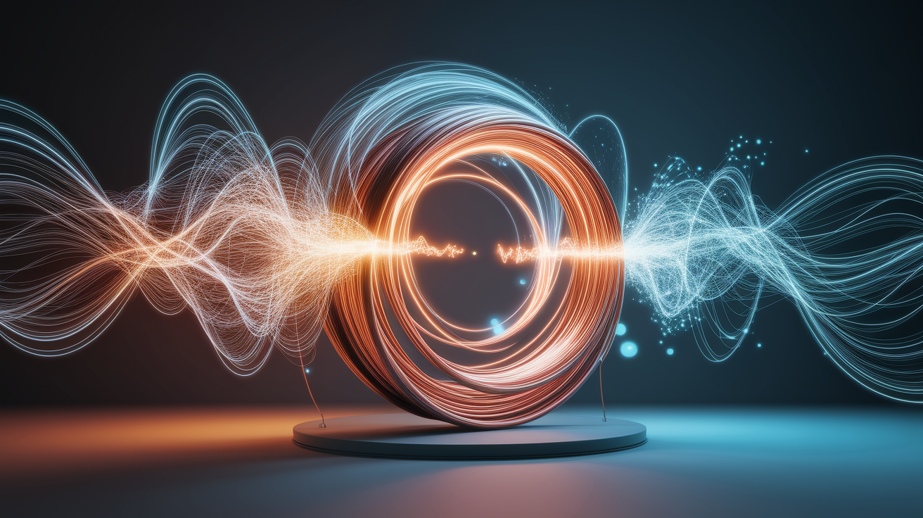 A conceptual illustration representing The Core Principle: Electromagnetic Induction. Visualize the main ideas: . Creative but clear representation of the concept. Style: photorealistic. high quality, detailed, professional, clean composition, good lighting, sharp focus, well-composed. high quality, professional, detailed, well-composed