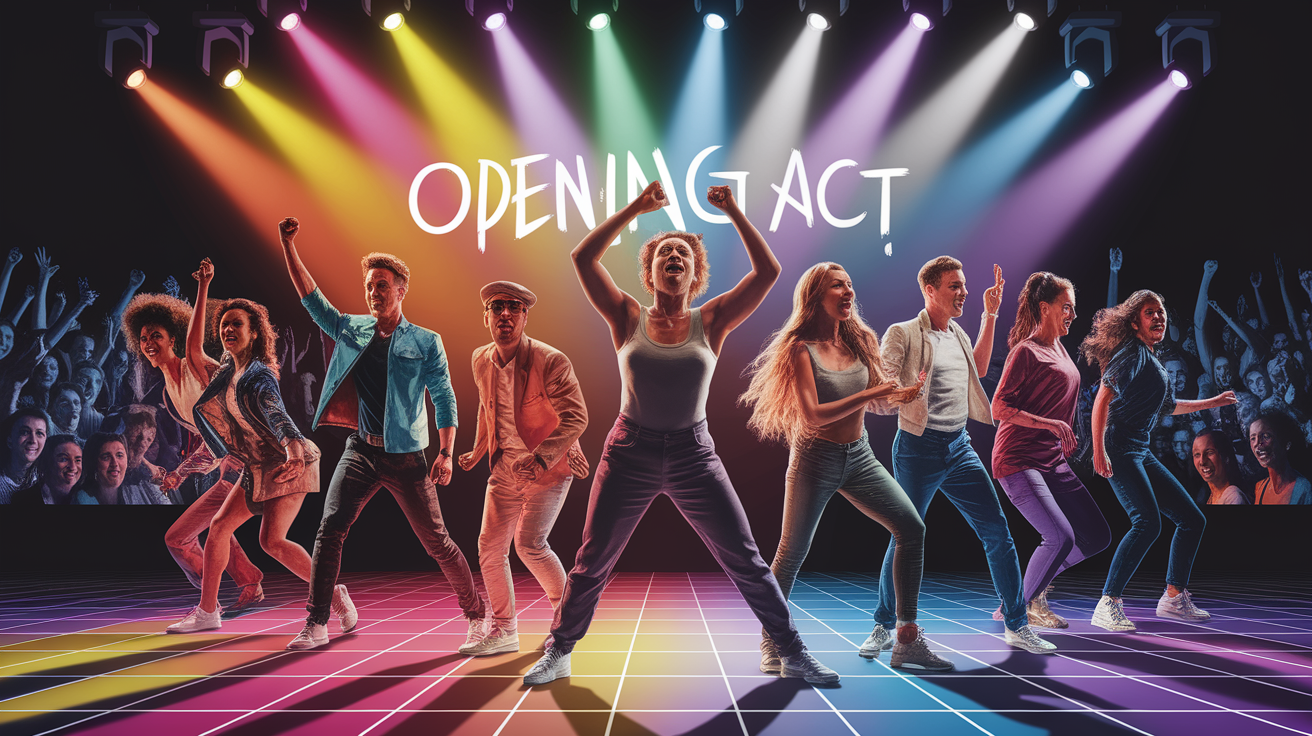 A conceptual illustration representing Opening Act. Visualize the main ideas: . Creative but clear representation of the concept. Style: photorealistic. high quality, detailed, professional, clean composition, good lighting, sharp focus, well-composed. high quality, professional, detailed, well-composed