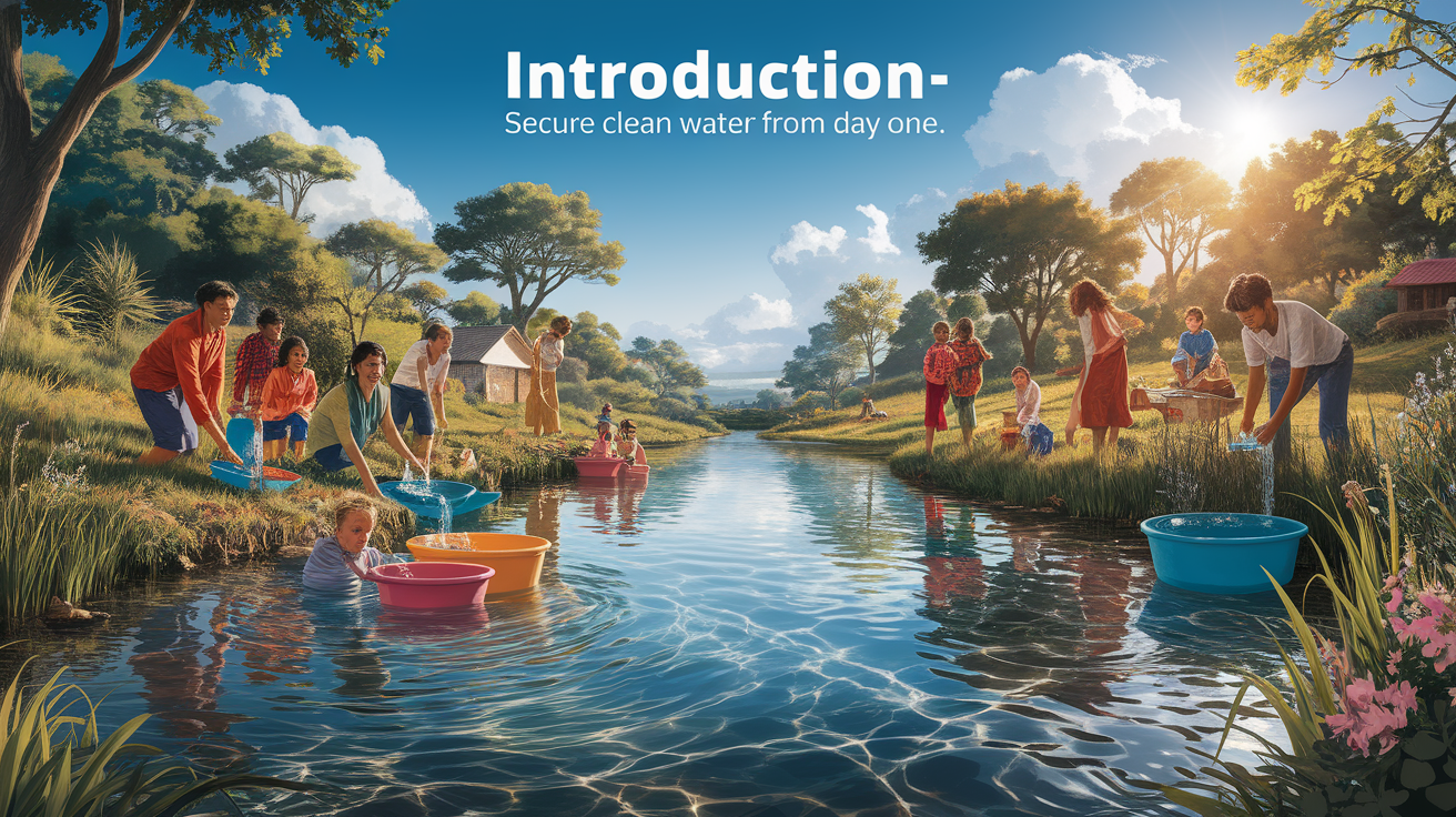 A conceptual illustration representing Introduction &acirc;€“ Secure Clean Water from Day One. Visualize the main ideas: . Creative but clear representation of the concept. Style: photorealistic. high quality, detailed, professional, clean composition, good lighting, sharp focus, well-composed. high quality, professional, detailed, well-composed