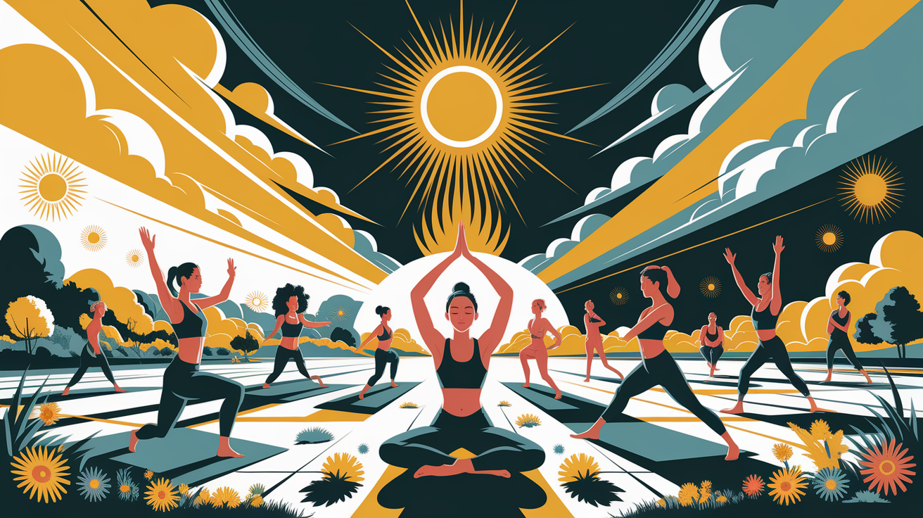 A conceptual illustration representing Warming Up with the Sun. Visualize the main ideas: . Creative but clear representation of the concept. Style: Visual Theme: Clean, modern aesthetic with high contrast and vibrant energy. Emphasize the intersect. high quality, detailed, professional, clean composition, good lighting, sharp focus, well-composed. high quality, professional, detailed, well-composed