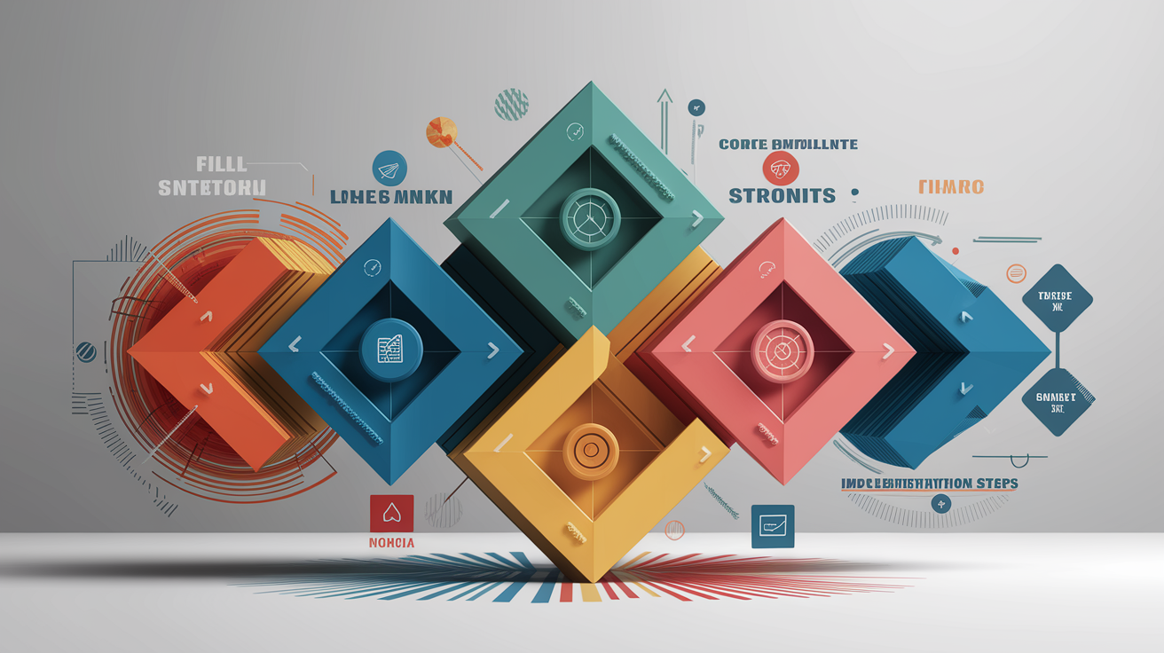 A conceptual illustration representing Implementation Steps. Visualize the main ideas: . Creative but clear representation of the concept. Style: Visual Theme: Clean, modern aesthetic with high contrast and vibrant energy. Emphasize the intersect. high quality, detailed, professional, clean composition, good lighting, sharp focus, well-composed. high quality, professional, detailed, well-composed
