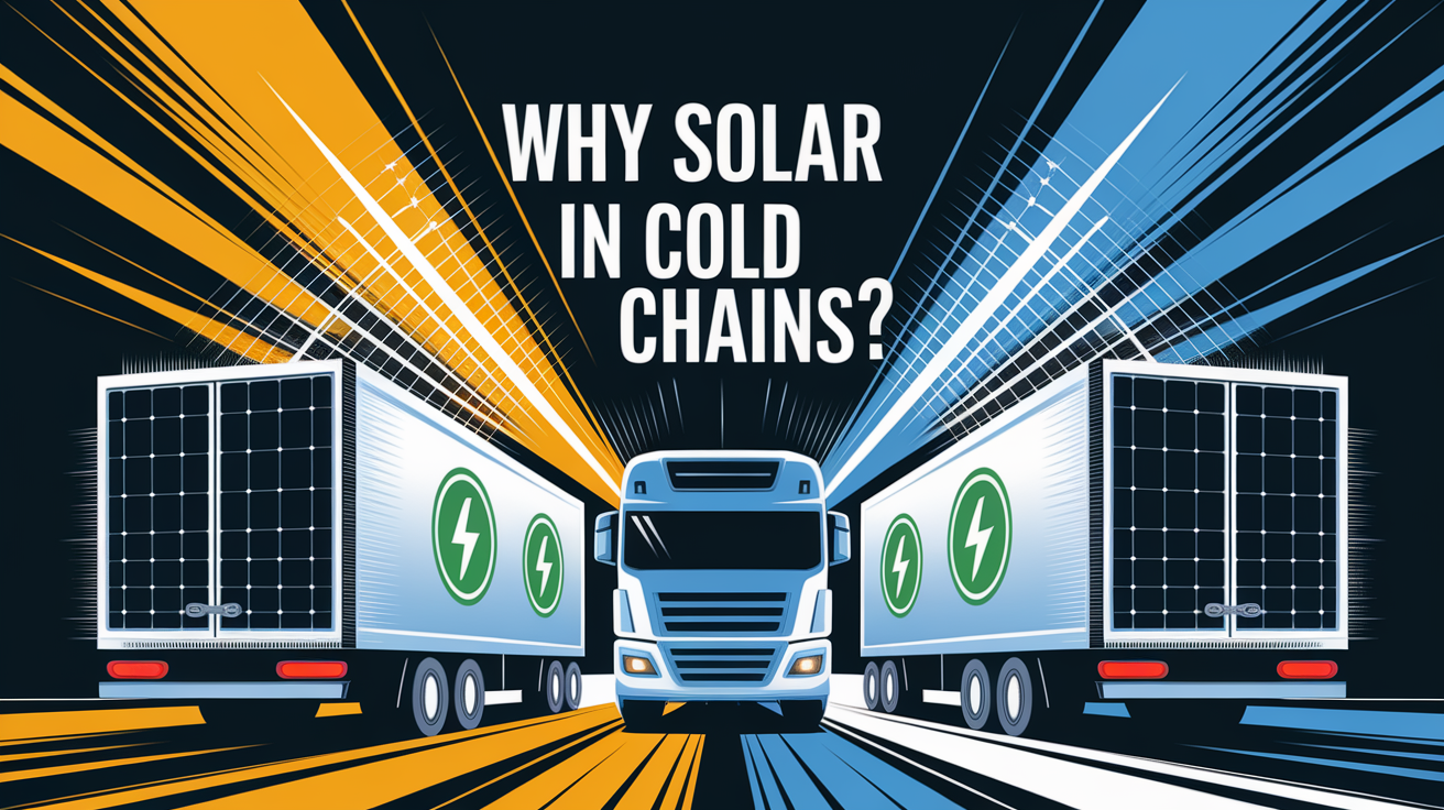 A conceptual illustration representing Why Solar in Cold Chains?. Visualize the main ideas: . Creative but clear representation of the concept. Style: Visual Theme: Clean, modern aesthetic with high contrast and vibrant energy. Emphasize the intersect. high quality, detailed, professional, clean composition, good lighting, sharp focus, well-composed. high quality, professional, detailed, well-composed