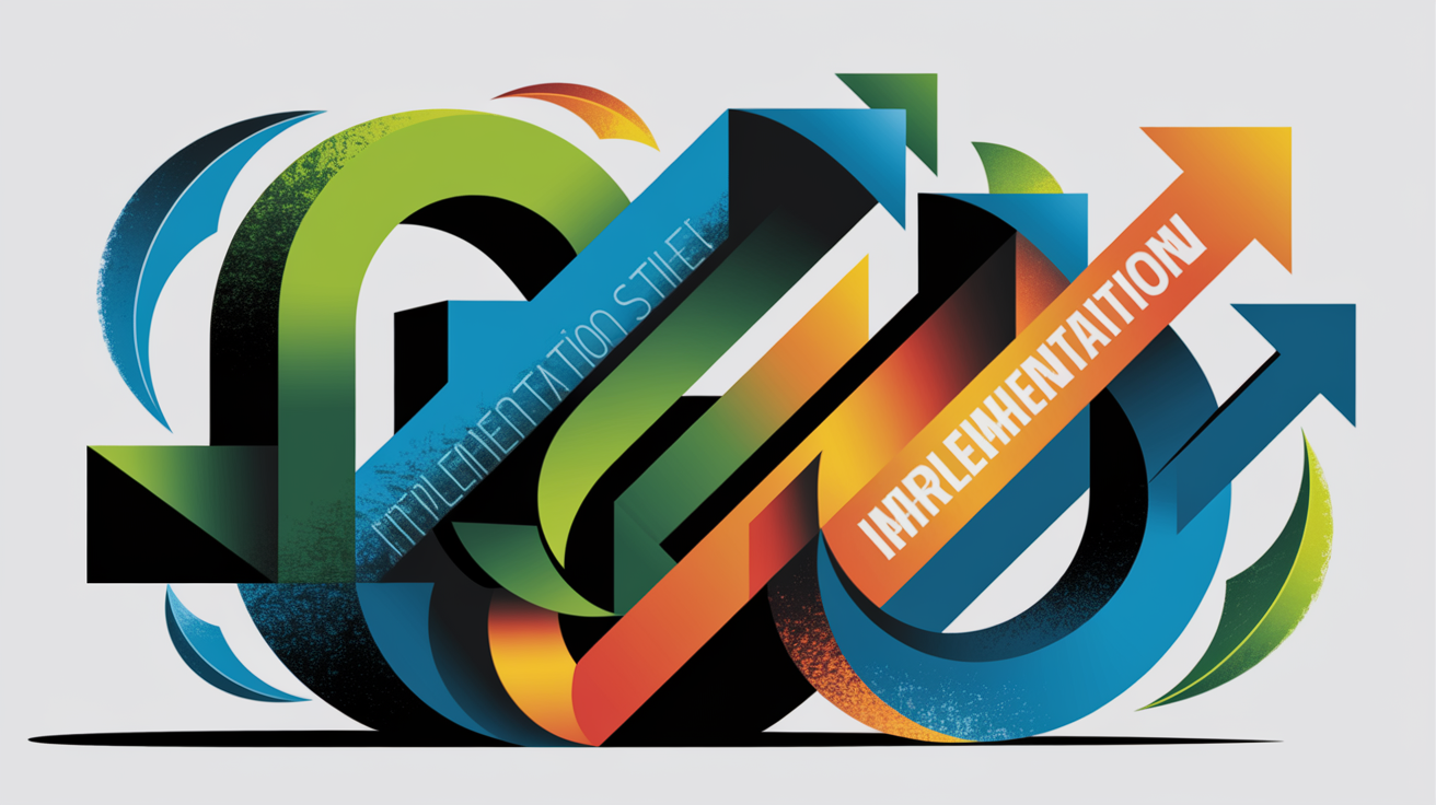 A conceptual illustration representing Implementation Strategies. Visualize the main ideas: . Creative but clear representation of the concept. Style: Visual Theme: Clean, modern aesthetic with high contrast and vibrant energy. Emphasize the intersect. high quality, detailed, professional, clean composition, good lighting, sharp focus, well-composed. high quality, professional, detailed, well-composed