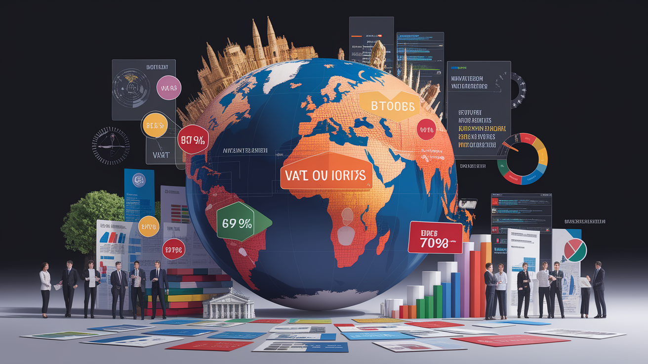A conceptual illustration representing Understanding VAT Obligations Across Borders. Visualize the main ideas: . Creative but clear representation of the concept. Style: photorealistic. high quality, detailed, professional, clean composition, good lighting, sharp focus, well-composed. high quality, professional, detailed, well-composed