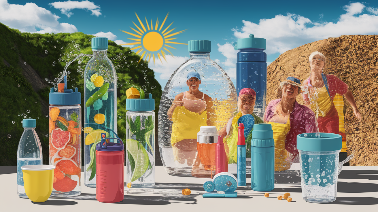 A conceptual illustration representing Hydration Hacks for Low-Humidity Conditions. Visualize the main ideas: . Creative but clear representation of the concept. Style: photorealistic. high quality, detailed, professional, clean composition, good lighting, sharp focus, well-composed. high quality, professional, detailed, well-composed