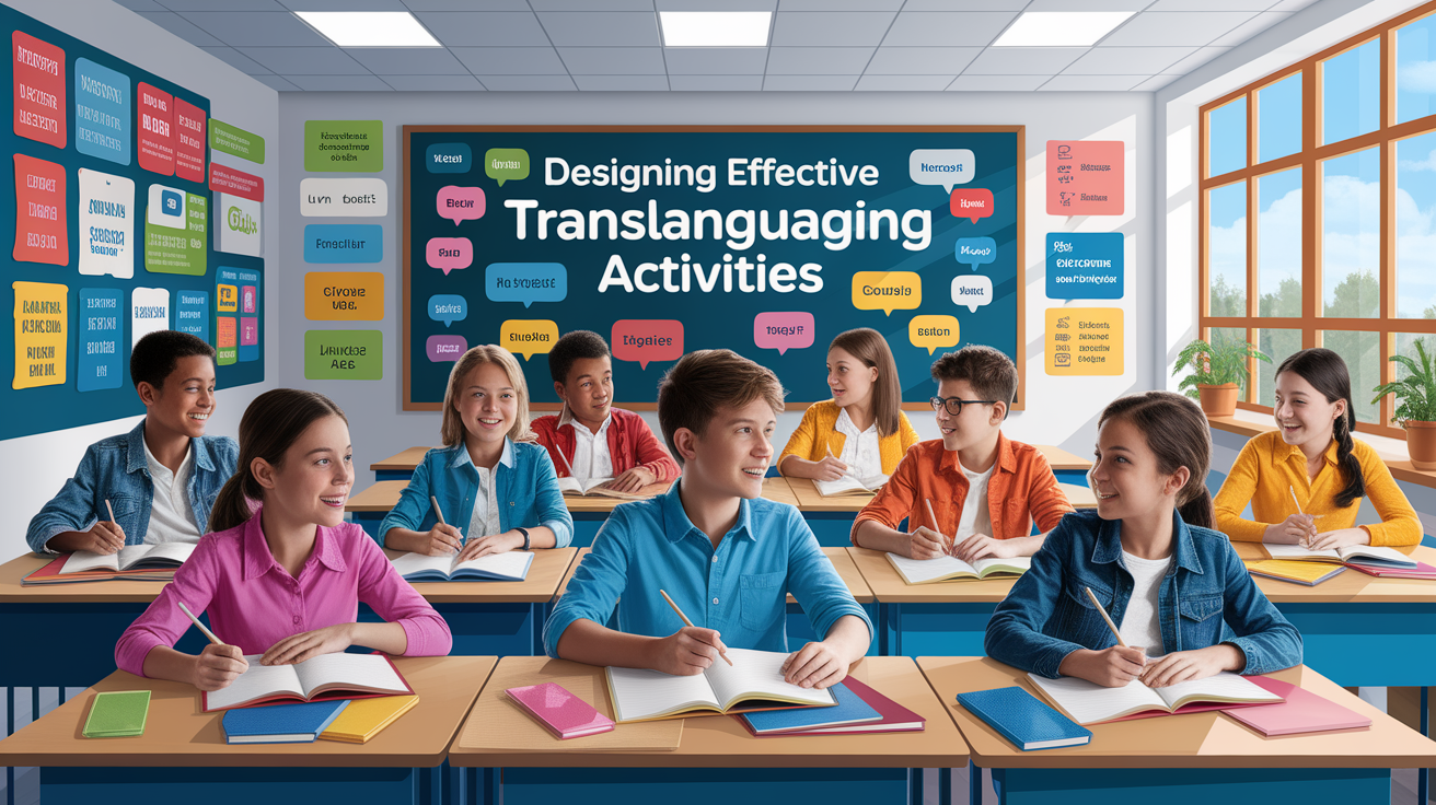 A conceptual illustration representing Designing Effective Translanguaging Activities. Visualize the main ideas: . Creative but clear representation of the concept. Style: photorealistic. high quality, detailed, professional, clean composition, good lighting, sharp focus, well-composed. high quality, professional, detailed, well-composed