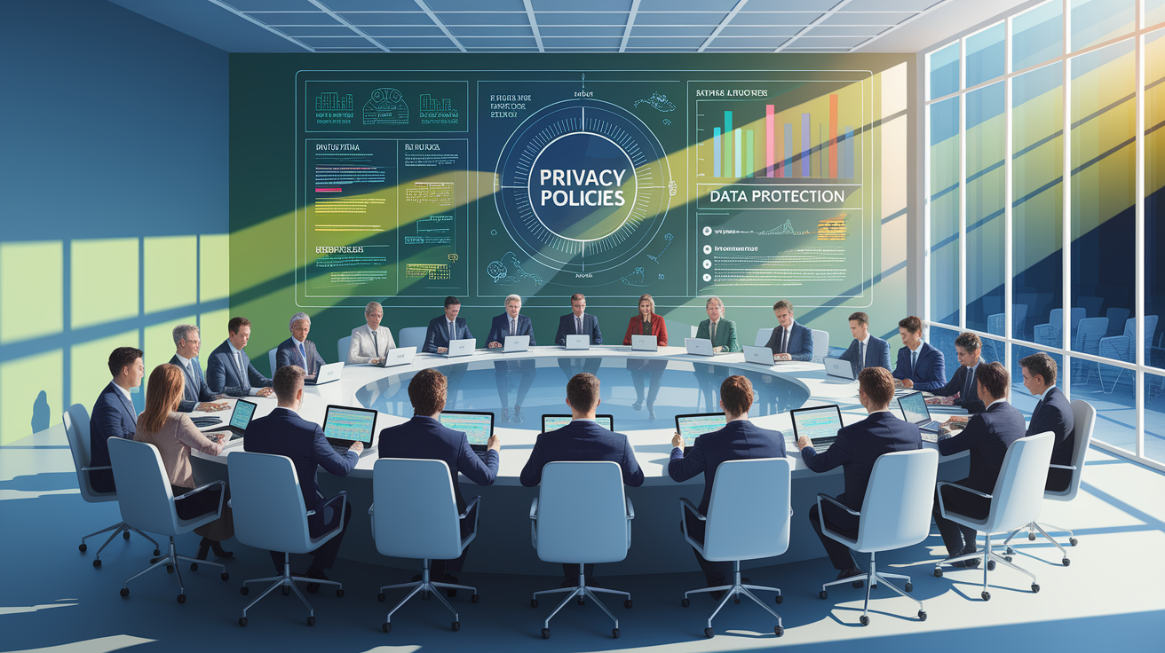 A conceptual illustration representing Establishing Privacy Policies and User Consent. Visualize the main ideas: . Creative but clear representation of the concept. Style: photorealistic. high quality, detailed, professional, clean composition, good lighting, sharp focus, well-composed. high quality, professional, detailed, well-composed