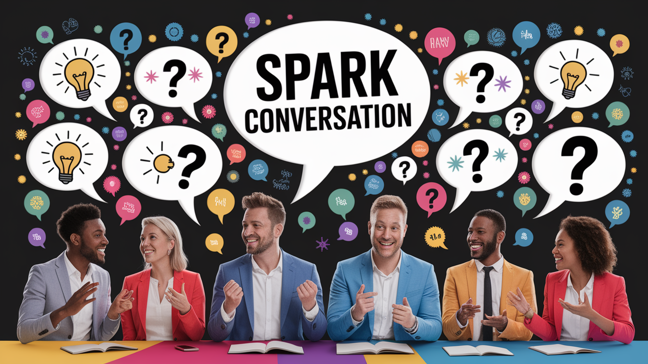 A conceptual illustration representing Spark the Conversation. Visualize the main ideas: . Creative but clear representation of the concept. Style: photorealistic. high quality, detailed, professional, clean composition, good lighting, sharp focus, well-composed. high quality, professional, detailed, well-composed
