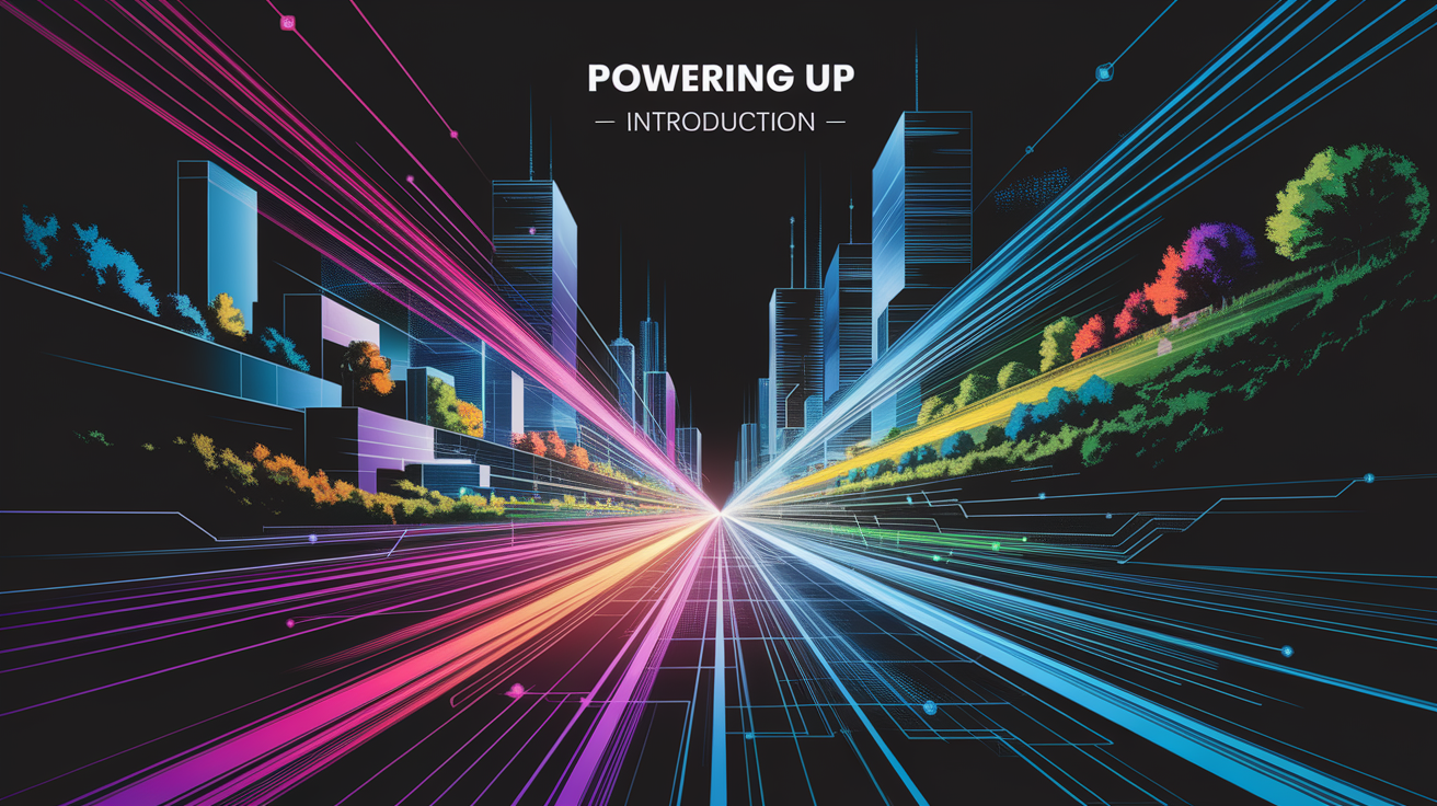 A conceptual illustration representing Powering Up â Introduction. Visualize the main ideas: . Creative but clear representation of the concept. Style: Visual Theme: Clean, modern aesthetic with high contrast and vibrant energy. Emphasize the intersect. high quality, detailed, professional, clean composition, good lighting, sharp focus, well-composed. high quality, professional, detailed, well-composed