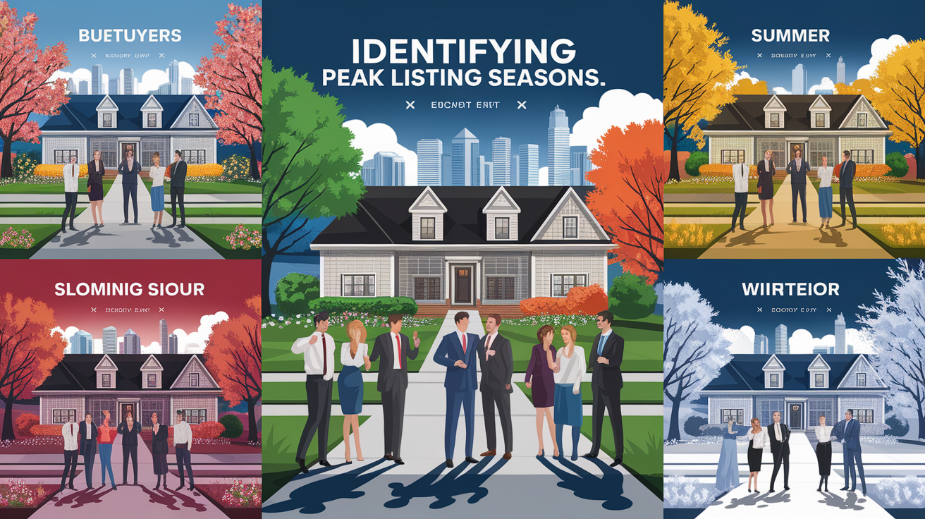 A conceptual illustration representing Identifying Peak Listing Seasons. Visualize the main ideas: . Creative but clear representation of the concept. Style: photorealistic. high quality, detailed, professional, clean composition, good lighting, sharp focus, well-composed. high quality, professional, detailed, well-composed