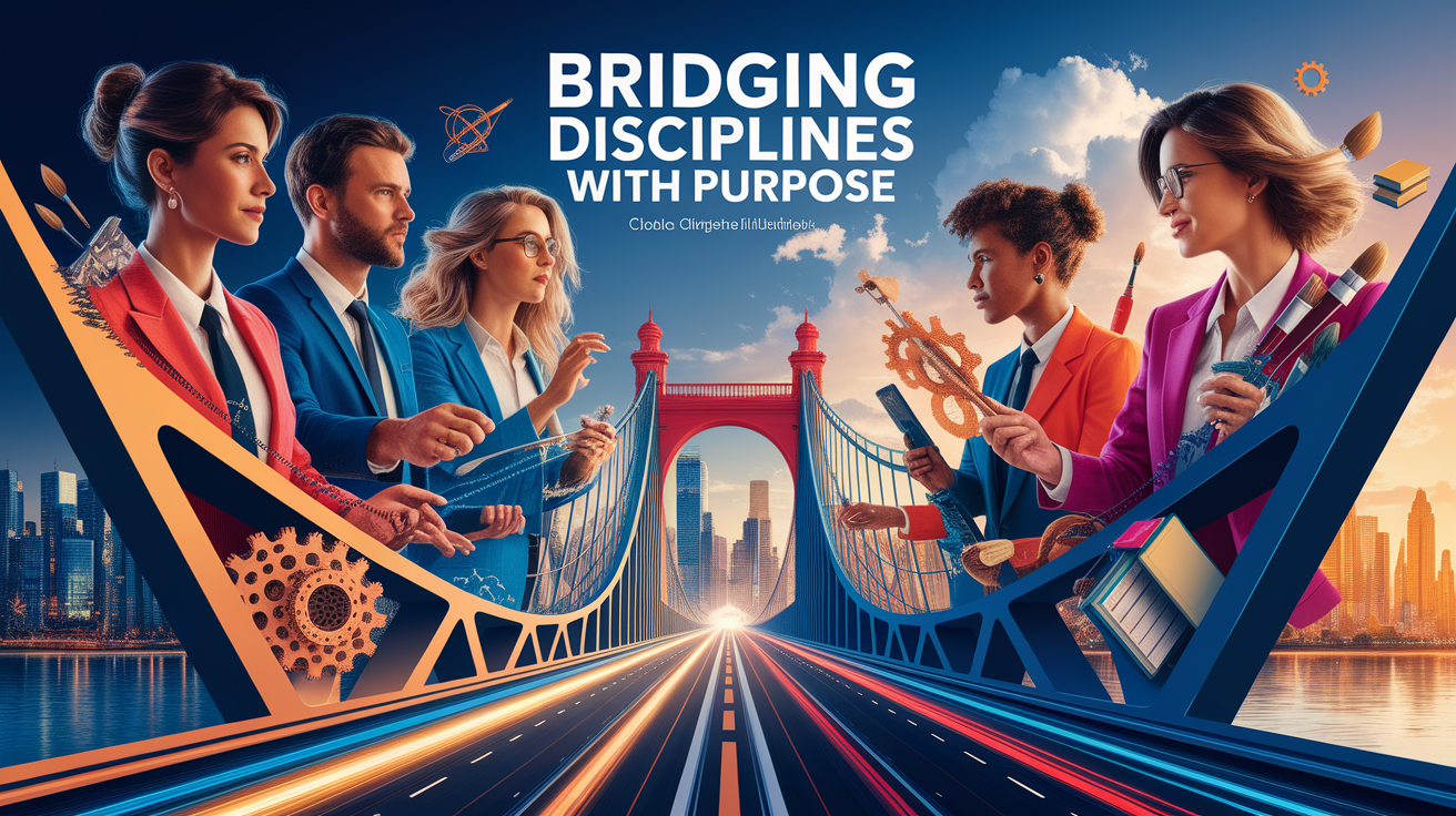 A conceptual illustration representing Introduction: Bridging Disciplines with Purpose. Visualize the main ideas: . Creative but clear representation of the concept. Style: photorealistic. high quality, detailed, professional, clean composition, good lighting, sharp focus, well-composed. high quality, professional, detailed, well-composed