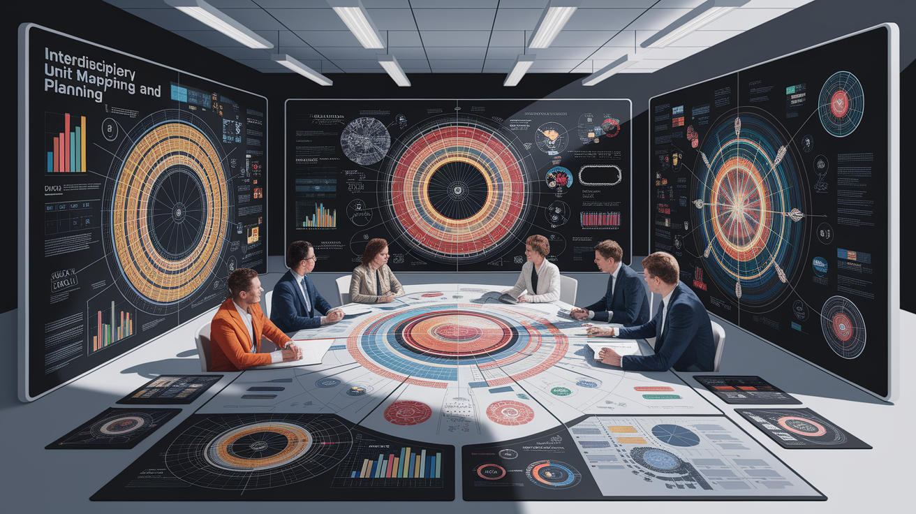 A conceptual illustration representing What Is Interdisciplinary Unit Mapping and Planning?. Visualize the main ideas: . Creative but clear representation of the concept. Style: photorealistic. high quality, detailed, professional, clean composition, good lighting, sharp focus, well-composed. high quality, professional, detailed, well-composed