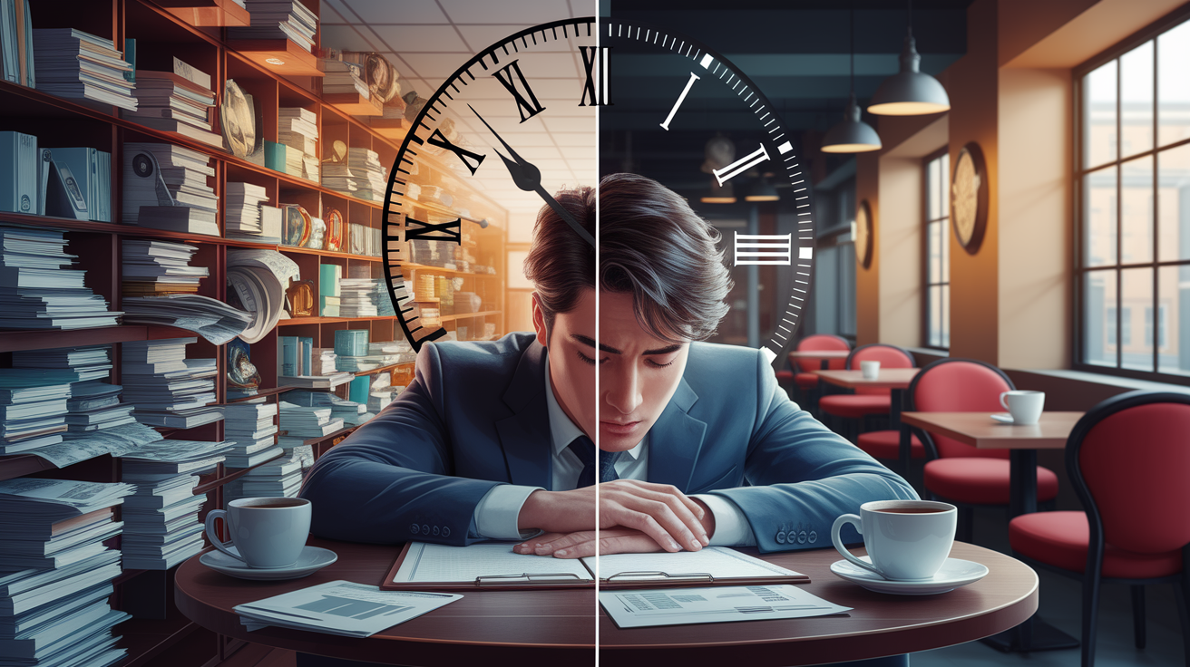 A conceptual illustration representing Stress Factors That Fuel Fatigue. Visualize the main ideas: . Creative but clear representation of the concept. Style: photorealistic. high quality, detailed, professional, clean composition, good lighting, sharp focus, well-composed. high quality, professional, detailed, well-composed