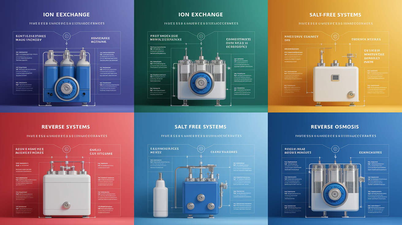 A conceptual illustration representing Types of Water Softeners Simplified. Visualize the main ideas: . Creative but clear representation of the concept. Style: photorealistic. high quality, detailed, professional, clean composition, good lighting, sharp focus, well-composed. high quality, professional, detailed, well-composed