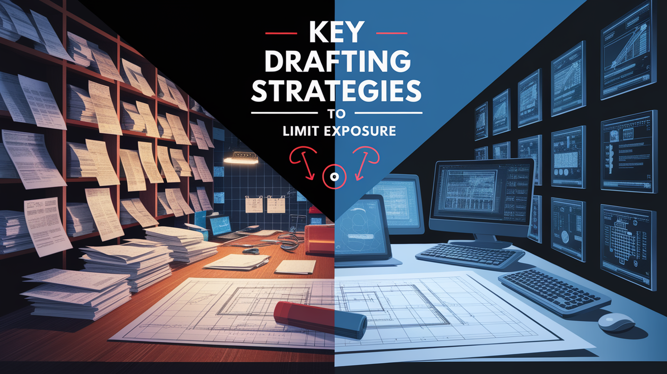 A conceptual illustration representing Key Drafting Strategies to Limit Exposure. Visualize the main ideas: . Creative but clear representation of the concept. Style: photorealistic. high quality, detailed, professional, clean composition, good lighting, sharp focus, well-composed. high quality, professional, detailed, well-composed