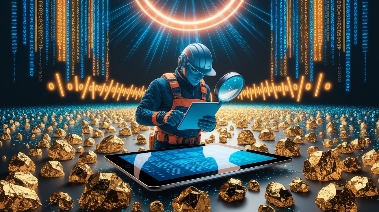 A conceptual illustration representing Hit the Goldmine: Evaluating Web Sources in a Snap. Visualize the main ideas: . Creative but clear representation of the concept. Style: photorealistic. high quality, detailed, professional, clean composition, good lighting, sharp focus, well-composed. high quality, professional, detailed, well-composed