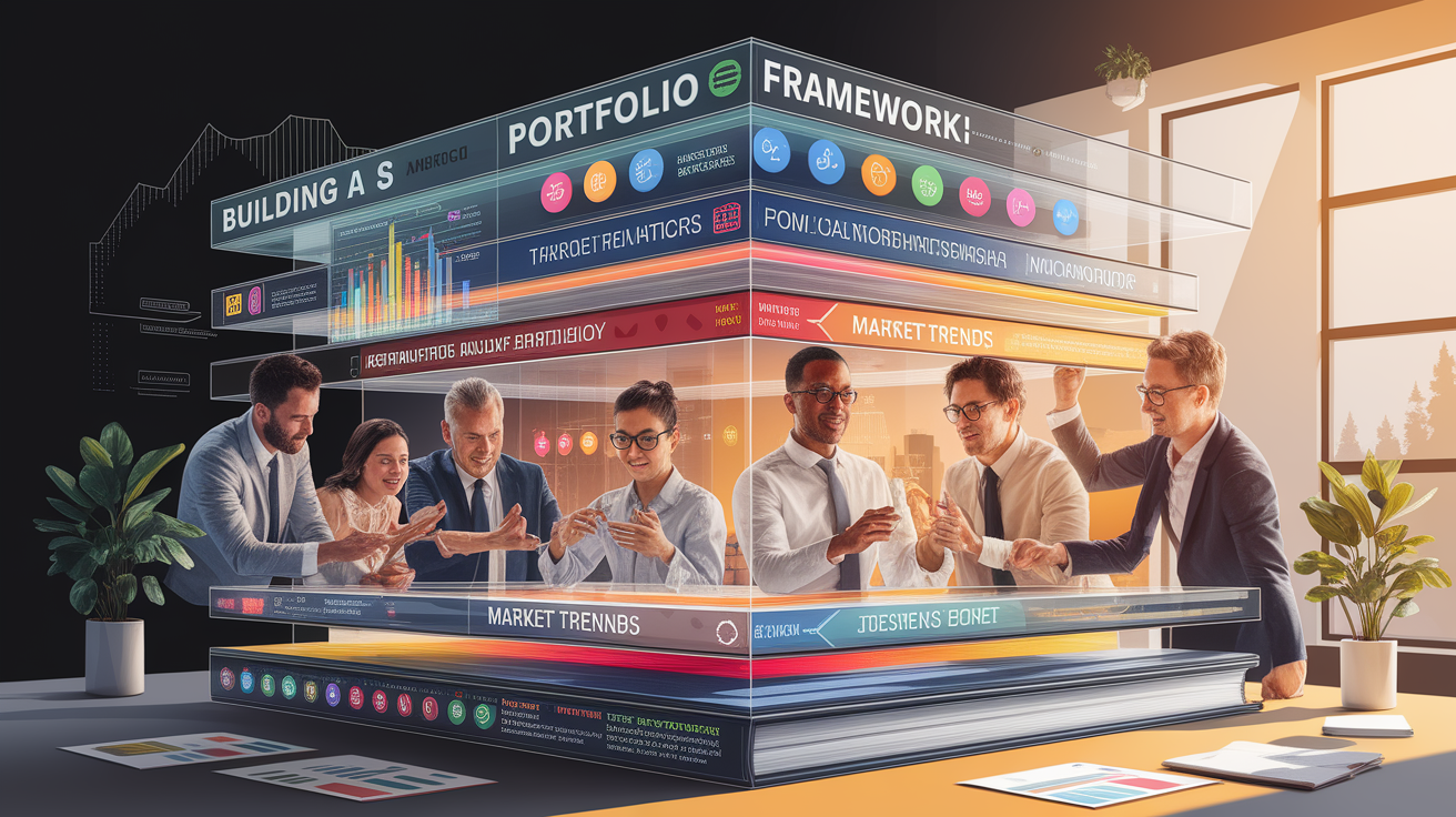 A conceptual illustration representing Building a Solid Portfolio Framework. Visualize the main ideas: . Creative but clear representation of the concept. Style: photorealistic. high quality, detailed, professional, clean composition, good lighting, sharp focus, well-composed. high quality, professional, detailed, well-composed
