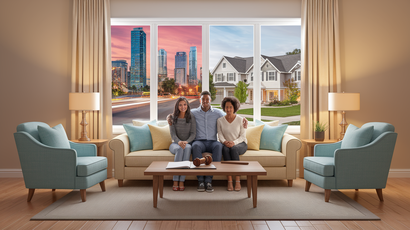 A conceptual illustration representing Understanding Parental Relocation Laws. Visualize the main ideas: . Creative but clear representation of the concept. Style: photorealistic. high quality, detailed, professional, clean composition, good lighting, sharp focus, well-composed. high quality, professional, detailed, well-composed