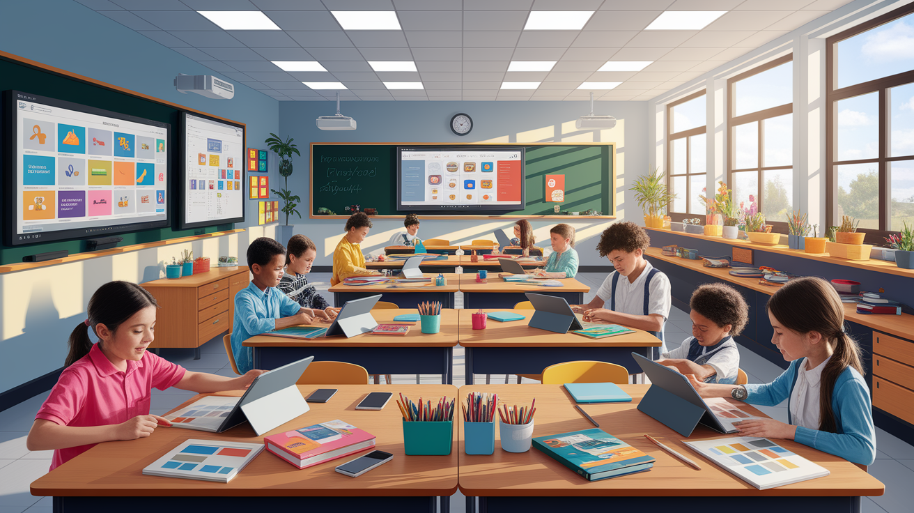 A conceptual illustration representing Classroom Tools and Resources. Visualize the main ideas: . Creative but clear representation of the concept. Style: photorealistic. high quality, detailed, professional, clean composition, good lighting, sharp focus, well-composed. high quality, professional, detailed, well-composed