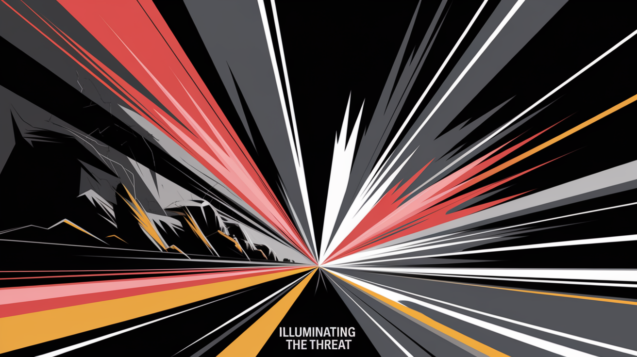 A conceptual illustration representing Illuminating the Threat. Visualize the main ideas: . Creative but clear representation of the concept. Style: Visual Theme: Clean, modern aesthetic with high contrast and vibrant energy. Emphasize the intersect. high quality, detailed, professional, clean composition, good lighting, sharp focus, well-composed. high quality, professional, detailed, well-composed