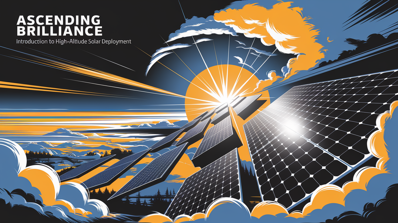 A conceptual illustration representing Ascending Brilliance â Introduction to High-Altitude Solar Deployment. Visualize the main ideas: . Creative but clear representation of the concept. Style: Visual Theme: Clean, modern aesthetic with high contrast and vibrant energy. Emphasize the intersect. high quality, detailed, professional, clean composition, good lighting, sharp focus, well-composed. high quality, professional, detailed, well-composed