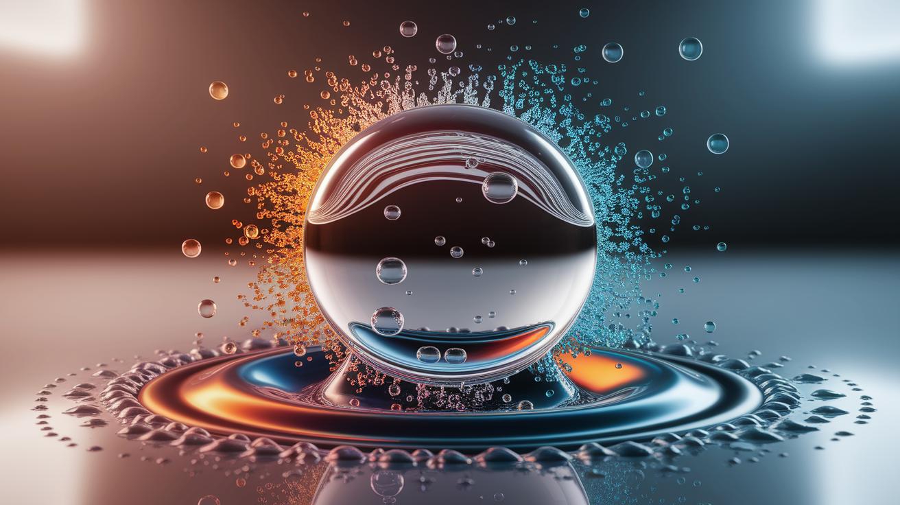 A conceptual illustration representing How Droplets Take Shape: The Role of Particles. Visualize the main ideas: . Creative but clear representation of the concept. Style: photorealistic. high quality, detailed, professional, clean composition, good lighting, sharp focus, well-composed. high quality, professional, detailed, well-composed