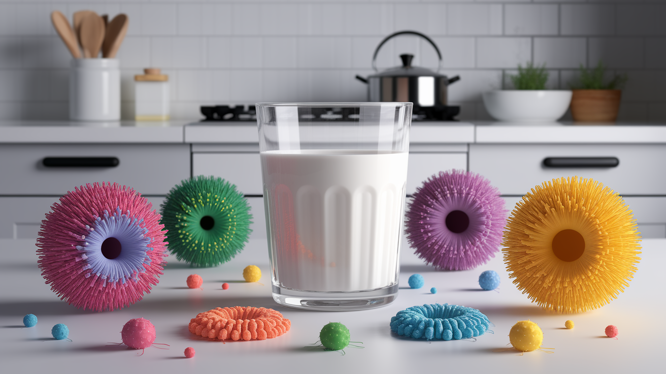 A conceptual illustration representing The Bacterial Culprits Behind Sour Milk. Visualize the main ideas: . Creative but clear representation of the concept. Style: photorealistic. high quality, detailed, professional, clean composition, good lighting, sharp focus, well-composed. high quality, professional, detailed, well-composed