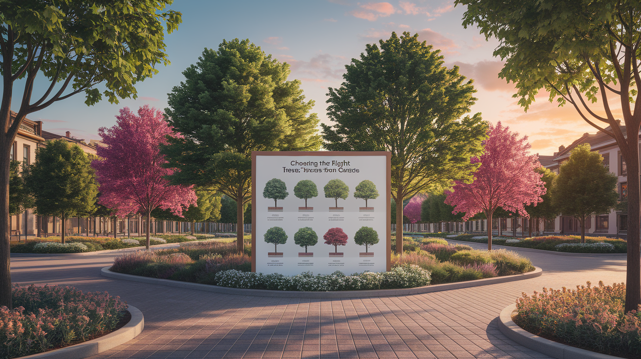 A conceptual illustration representing Choosing the Right Trees for St. George. Visualize the main ideas: . Creative but clear representation of the concept. Style: photorealistic. high quality, detailed, professional, clean composition, good lighting, sharp focus, well-composed. high quality, professional, detailed, well-composed