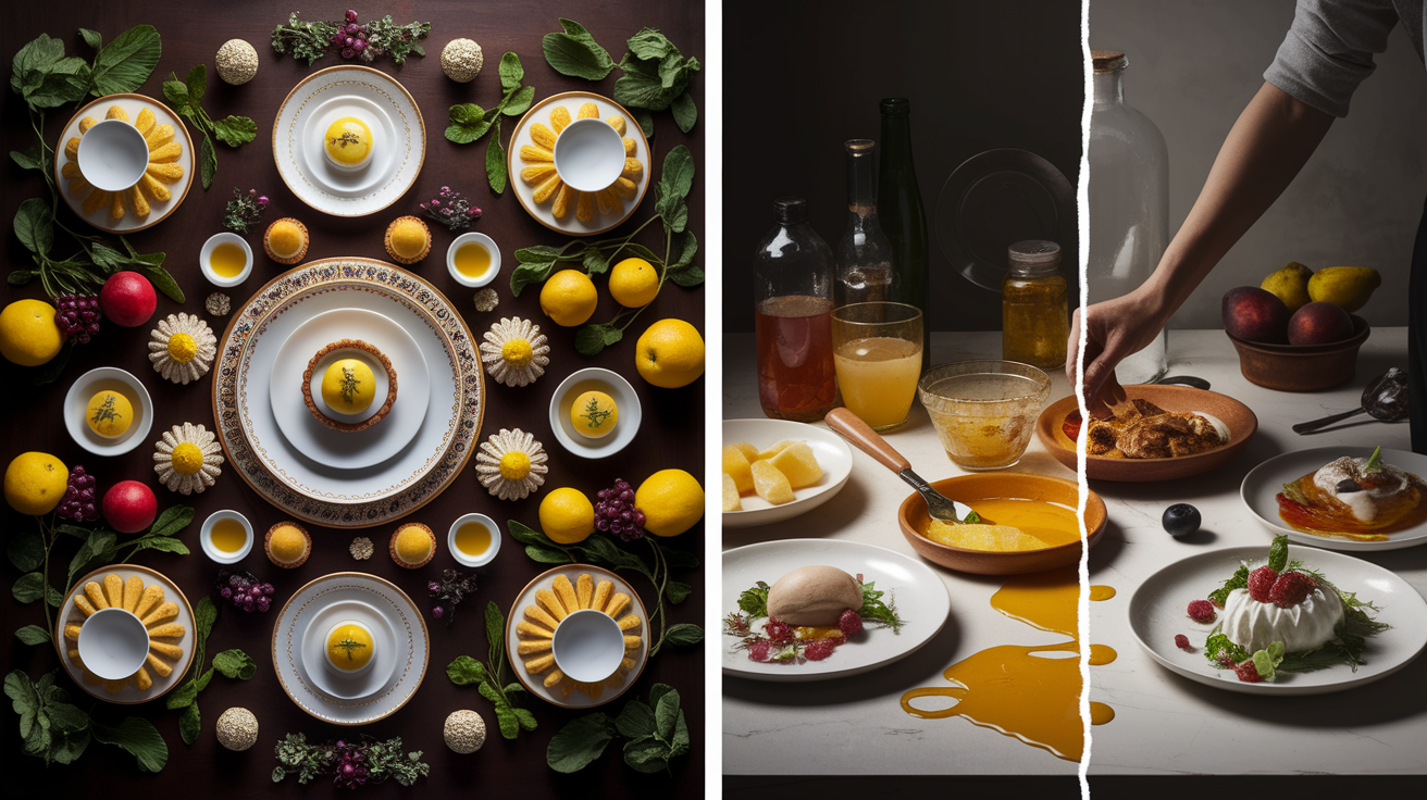 A side-by-side comparison visual for Intentional vs. Unintentional Souring. Show contrasting elements: . Use clear visual separation, possibly with split-screen or before/after layout. Style: photorealistic. high quality, detailed, professional, clean composition, good lighting, sharp focus, well-composed. high quality, professional, detailed, well-composed