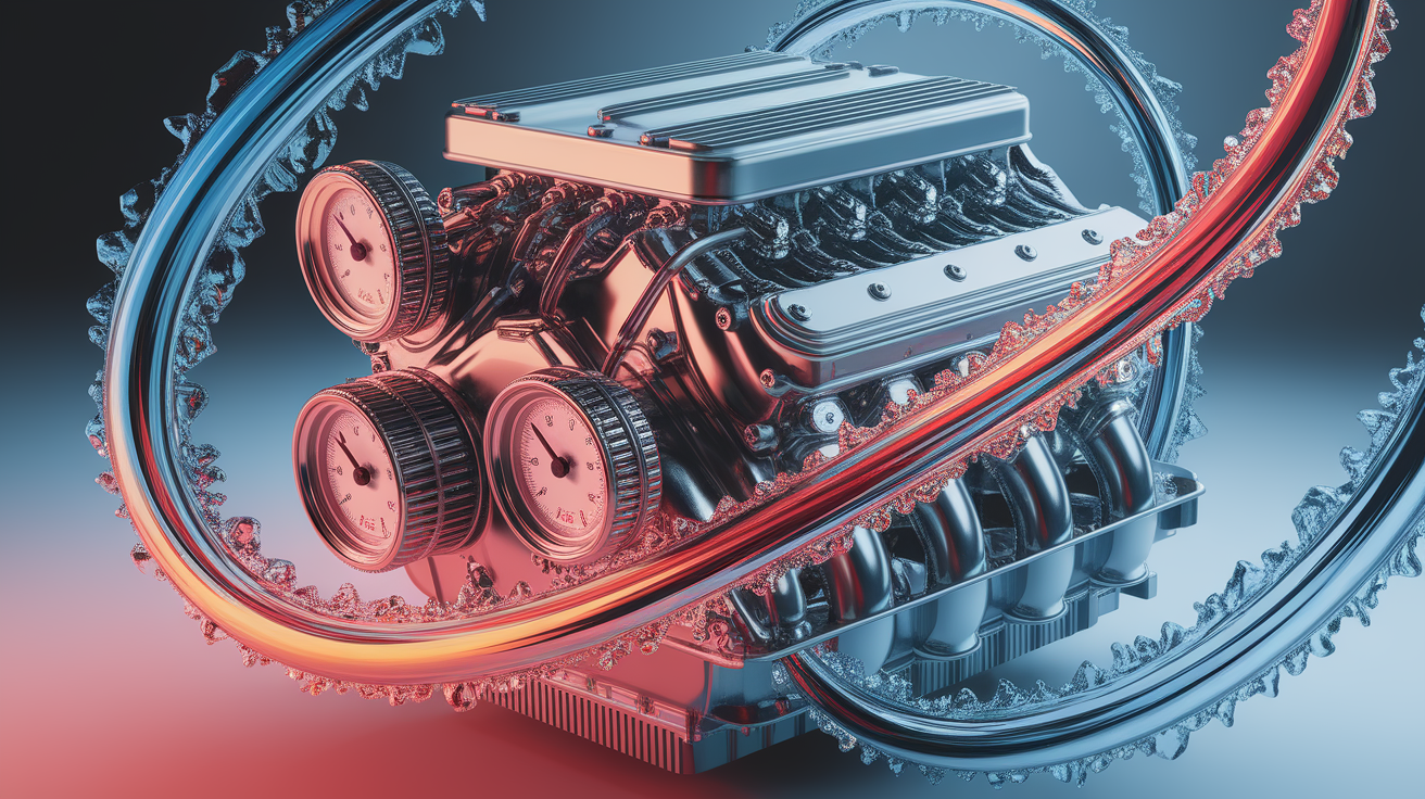 A conceptual illustration representing Chilling Truths: How Antifreeze Keeps Engines Alive. Visualize the main ideas: . Creative but clear representation of the concept. Style: photorealistic. high quality, detailed, professional, clean composition, good lighting, sharp focus, well-composed. high quality, professional, detailed, well-composed