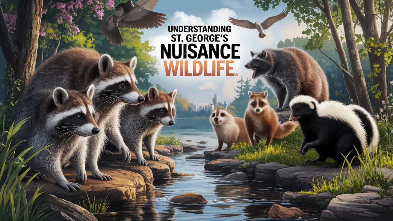 A conceptual illustration representing Understanding St. George&acirc;€™s Nuisance Wildlife. Visualize the main ideas: . Creative but clear representation of the concept. Style: photorealistic. high quality, detailed, professional, clean composition, good lighting, sharp focus, well-composed. high quality, professional, detailed, well-composed