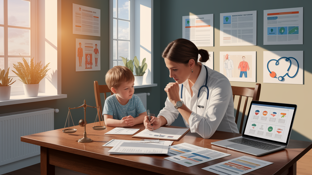 A conceptual illustration representing Drafting a Minor Healthcare Directive. Visualize the main ideas: . Creative but clear representation of the concept. Style: photorealistic. high quality, detailed, professional, clean composition, good lighting, sharp focus, well-composed. high quality, professional, detailed, well-composed