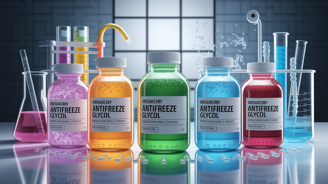 A conceptual illustration representing What’s in the Mix? Antifreeze Formulations. Visualize the main ideas: . Creative but clear representation of the concept. Style: photorealistic. high quality, detailed, professional, clean composition, good lighting, sharp focus, well-composed. high quality, professional, detailed, well-composed