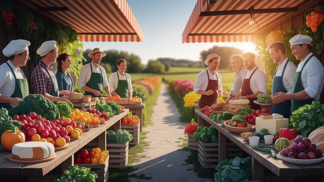 A conceptual illustration representing Meet St. George&acirc;€™s Farm-to-Table Partners. Visualize the main ideas: . Creative but clear representation of the concept. Style: photorealistic. high quality, detailed, professional, clean composition, good lighting, sharp focus, well-composed. high quality, professional, detailed, well-composed