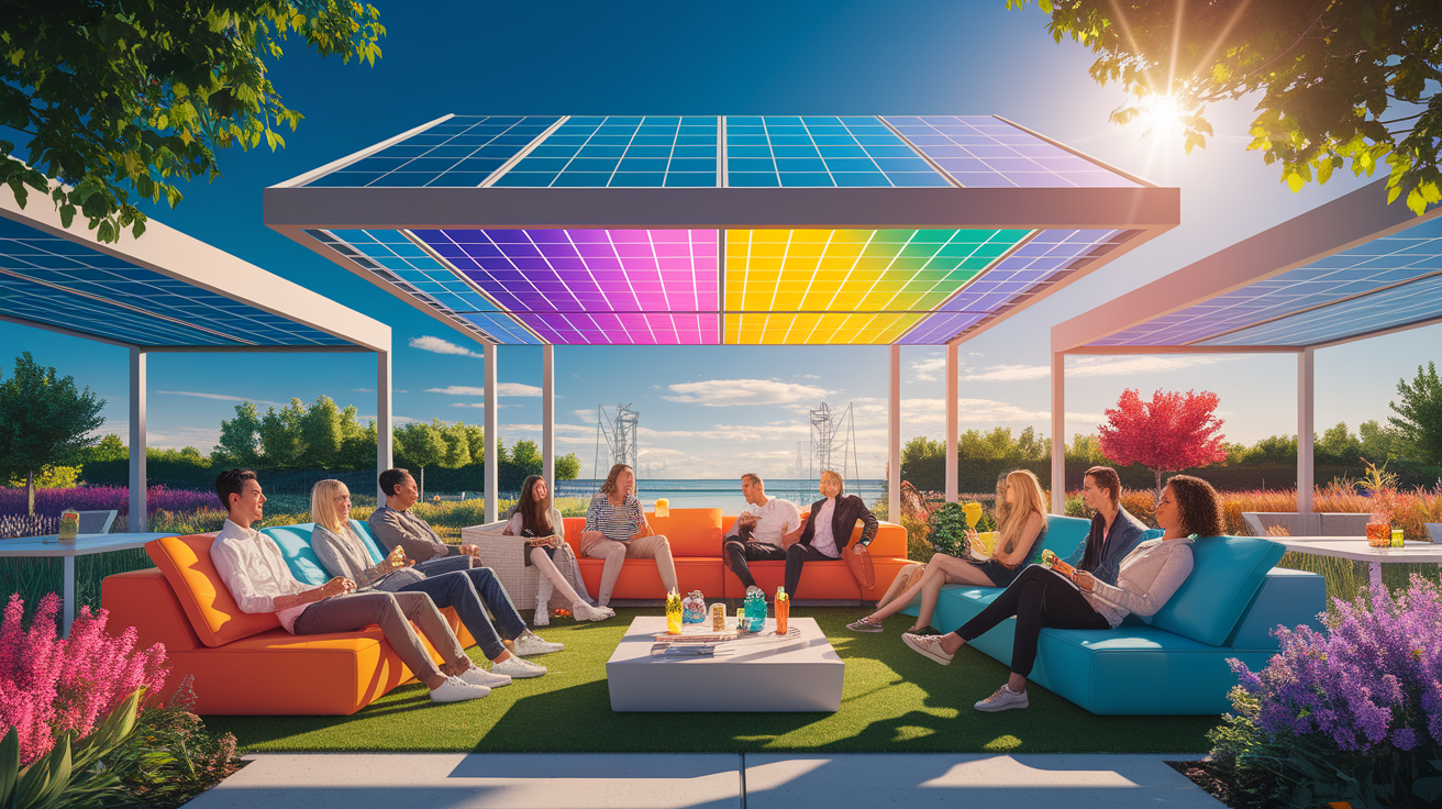 A conceptual illustration representing Sun-Powered Comfort Kickoff. Visualize the main ideas: . Creative but clear representation of the concept. Style: Visual Theme: Clean, modern aesthetic with high contrast and vibrant energy. Emphasize the intersect. high quality, detailed, professional, clean composition, good lighting, sharp focus, well-composed. high quality, professional, detailed, well-composed