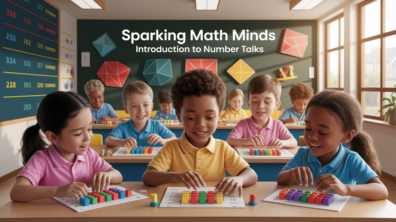 A conceptual illustration representing Sparking Math Minds: Introduction to Number Talks. Visualize the main ideas: . Creative but clear representation of the concept. Style: photorealistic. high quality, detailed, professional, clean composition, good lighting, sharp focus, well-composed. high quality, professional, detailed, well-composed
