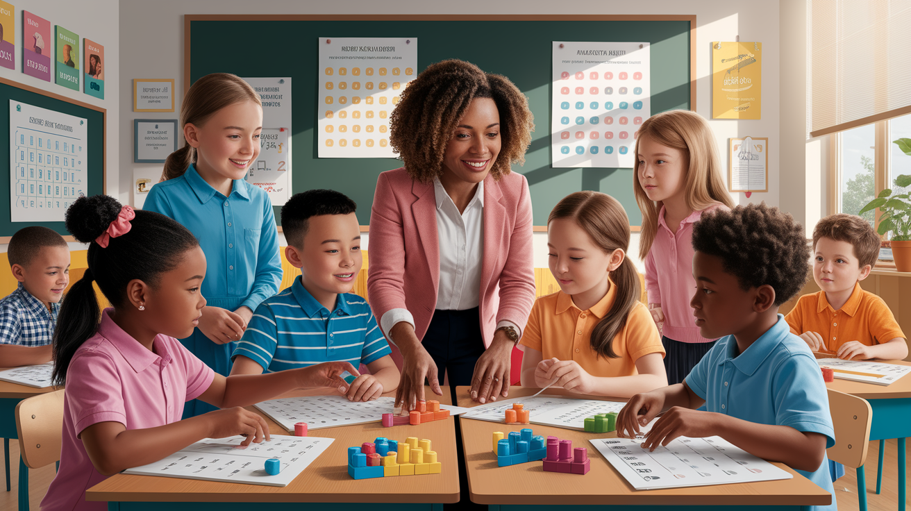 A conceptual illustration representing Getting Started: Practical Steps for Facilitating Number Talks. Visualize the main ideas: . Creative but clear representation of the concept. Style: photorealistic. high quality, detailed, professional, clean composition, good lighting, sharp focus, well-composed. high quality, professional, detailed, well-composed