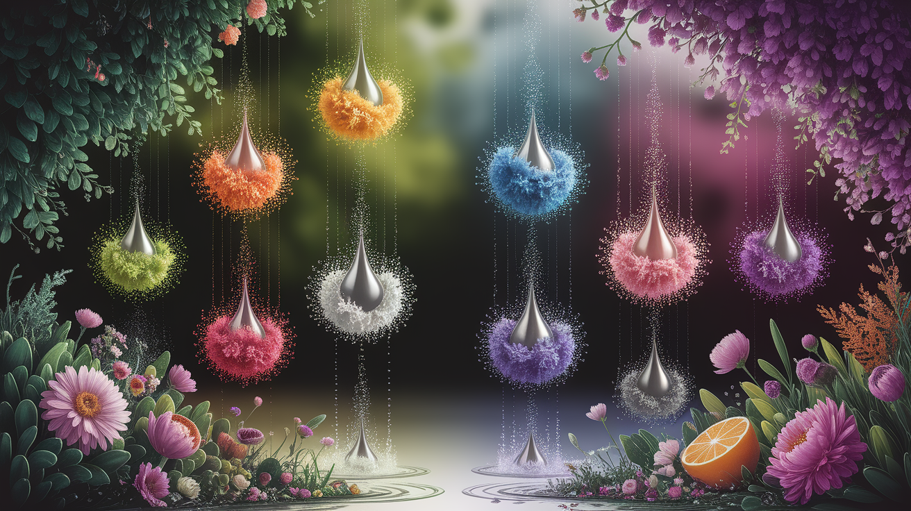 A conceptual illustration representing Raindrops as Aroma Dispensers. Visualize the main ideas: . Creative but clear representation of the concept. Style: photorealistic. high quality, detailed, professional, clean composition, good lighting, sharp focus, well-composed. high quality, professional, detailed, well-composed
